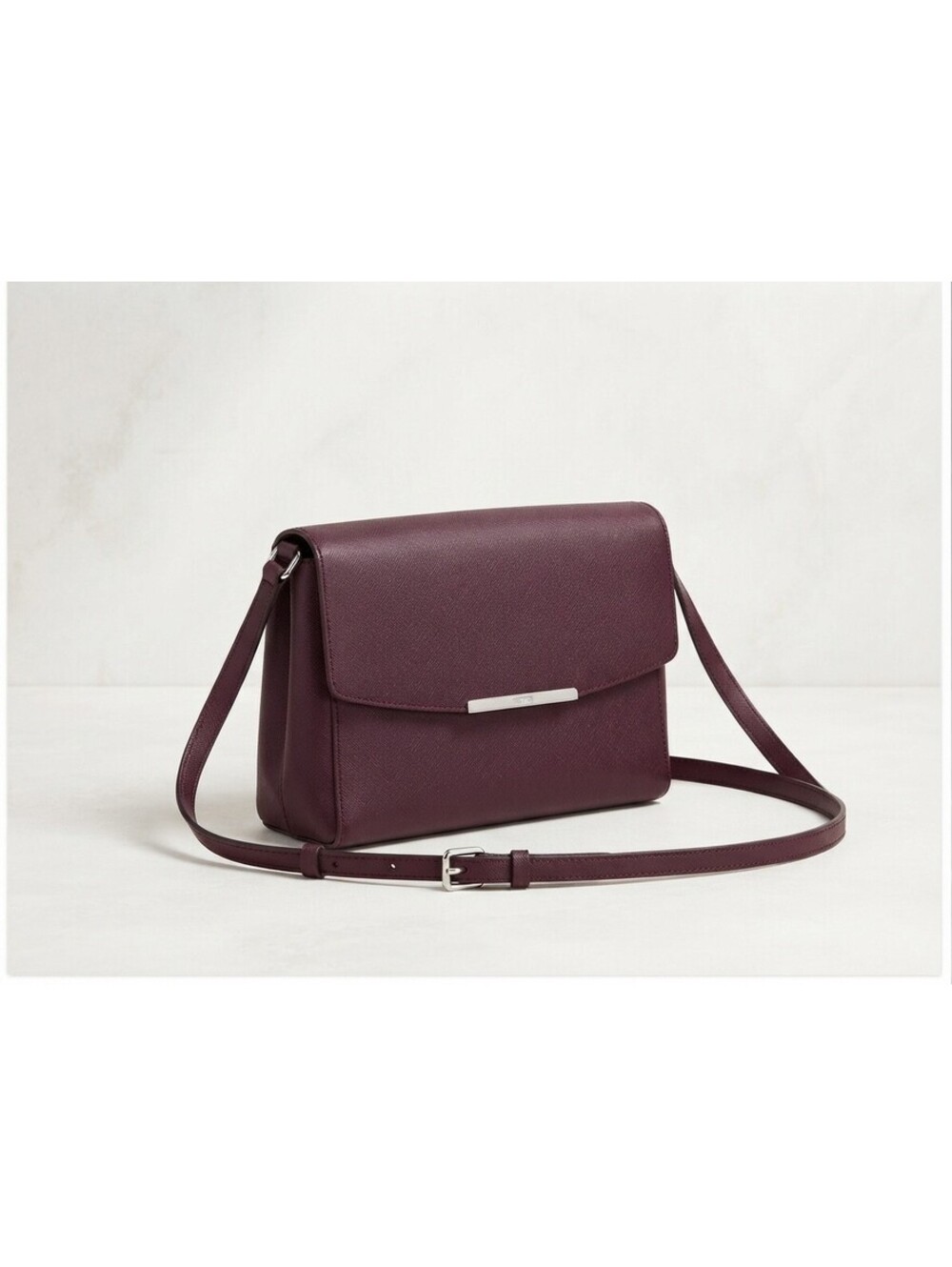 Tumi Marianne Saffiano Leather Flap Crossbody Bag Burgundy Plum Silver Hardware